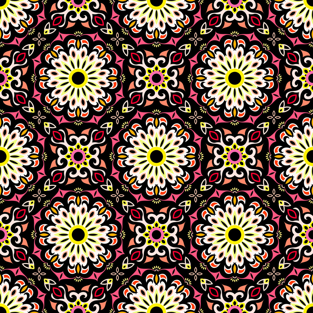 Red - Orange - Yellow Mandala Fabric - 198