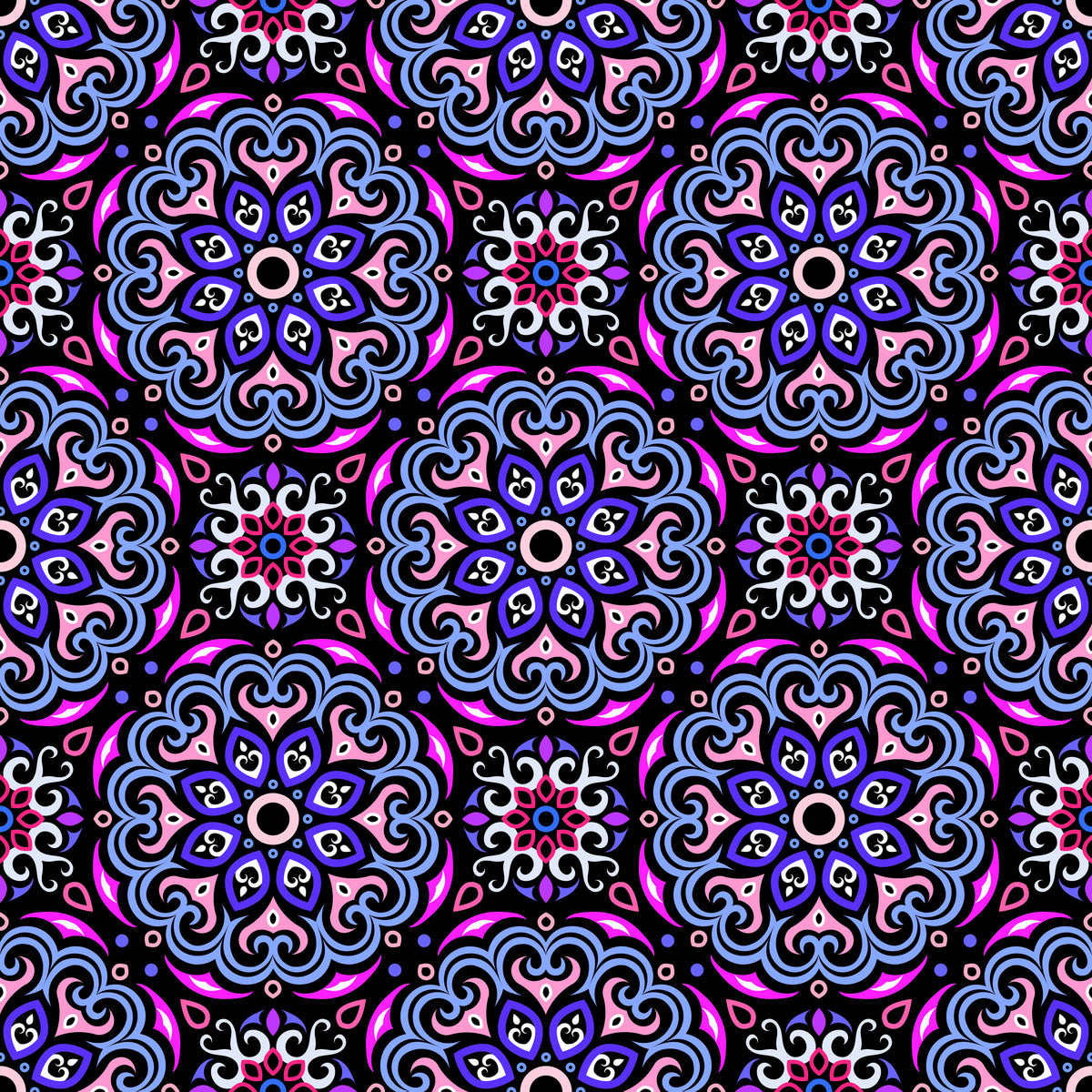 Blue - Pink - Purple Mandala Fabric - 155