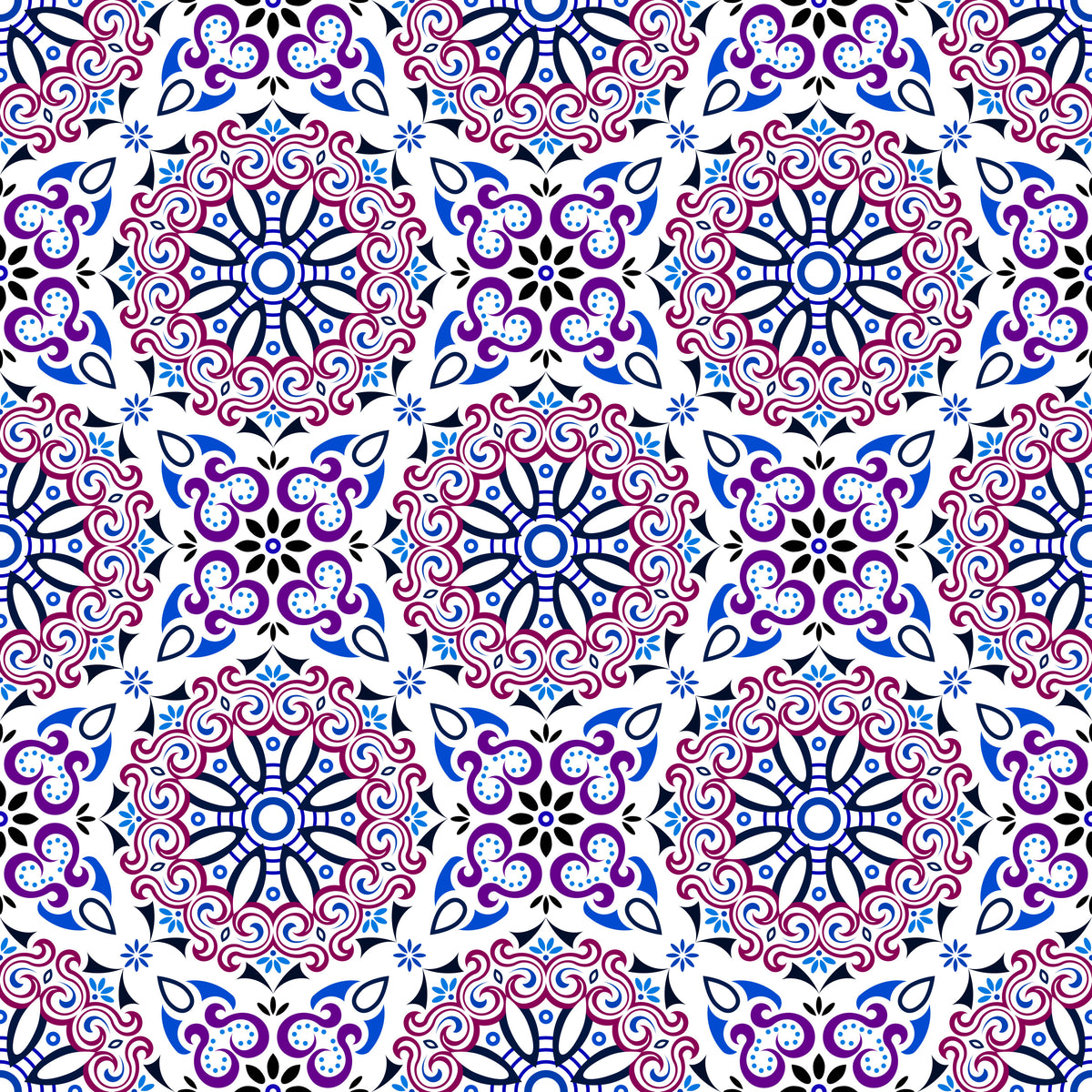 Red - Blue - Purple Mandala Fabric - 166i