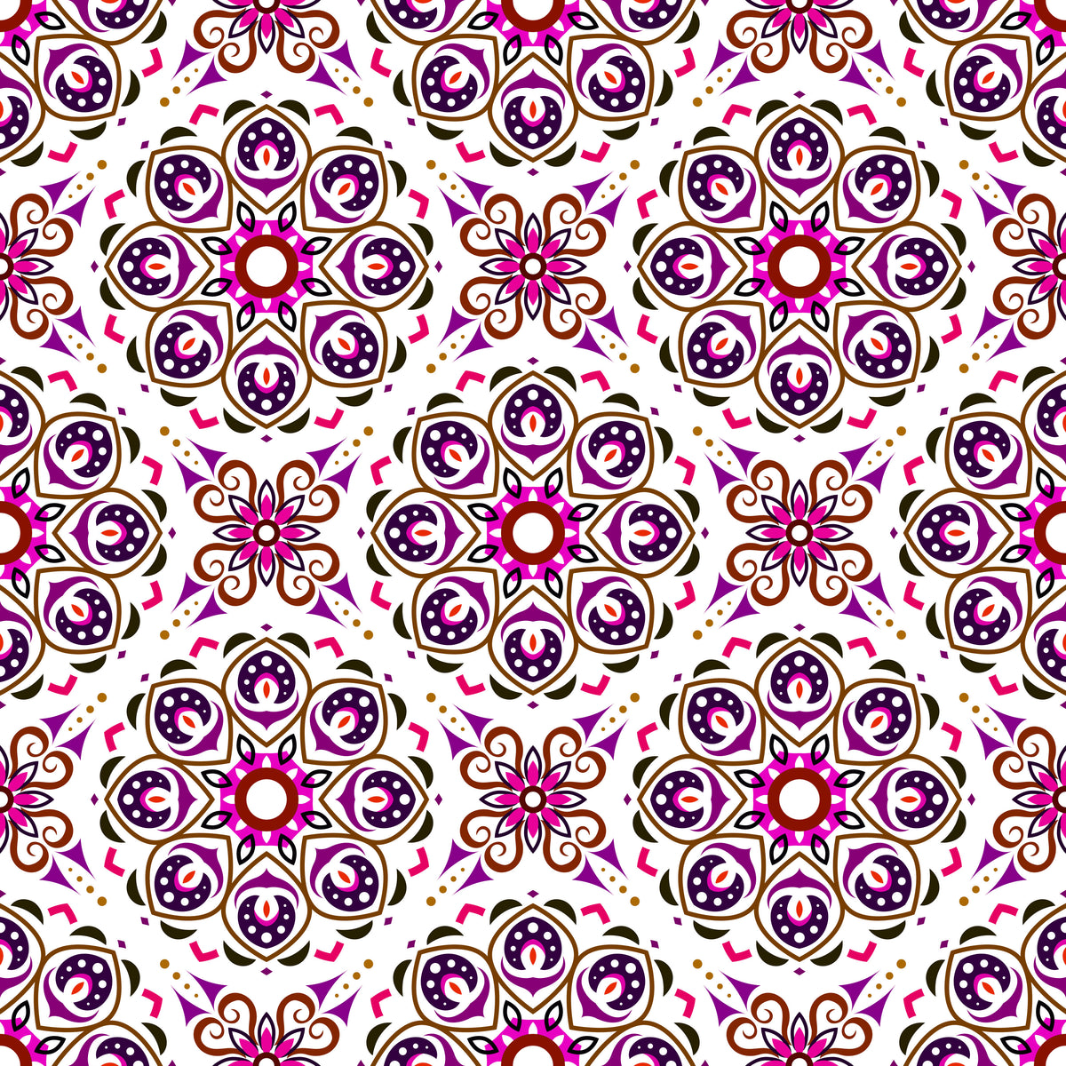 Purple - Pink - Brown Mandala Fabric - 183i