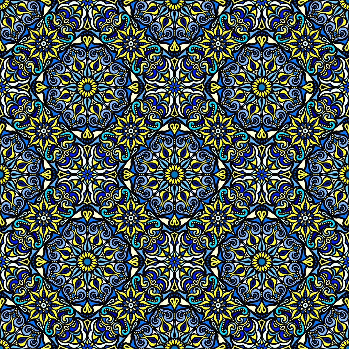 Yellow - Blue Mandala Fabric 2007.2