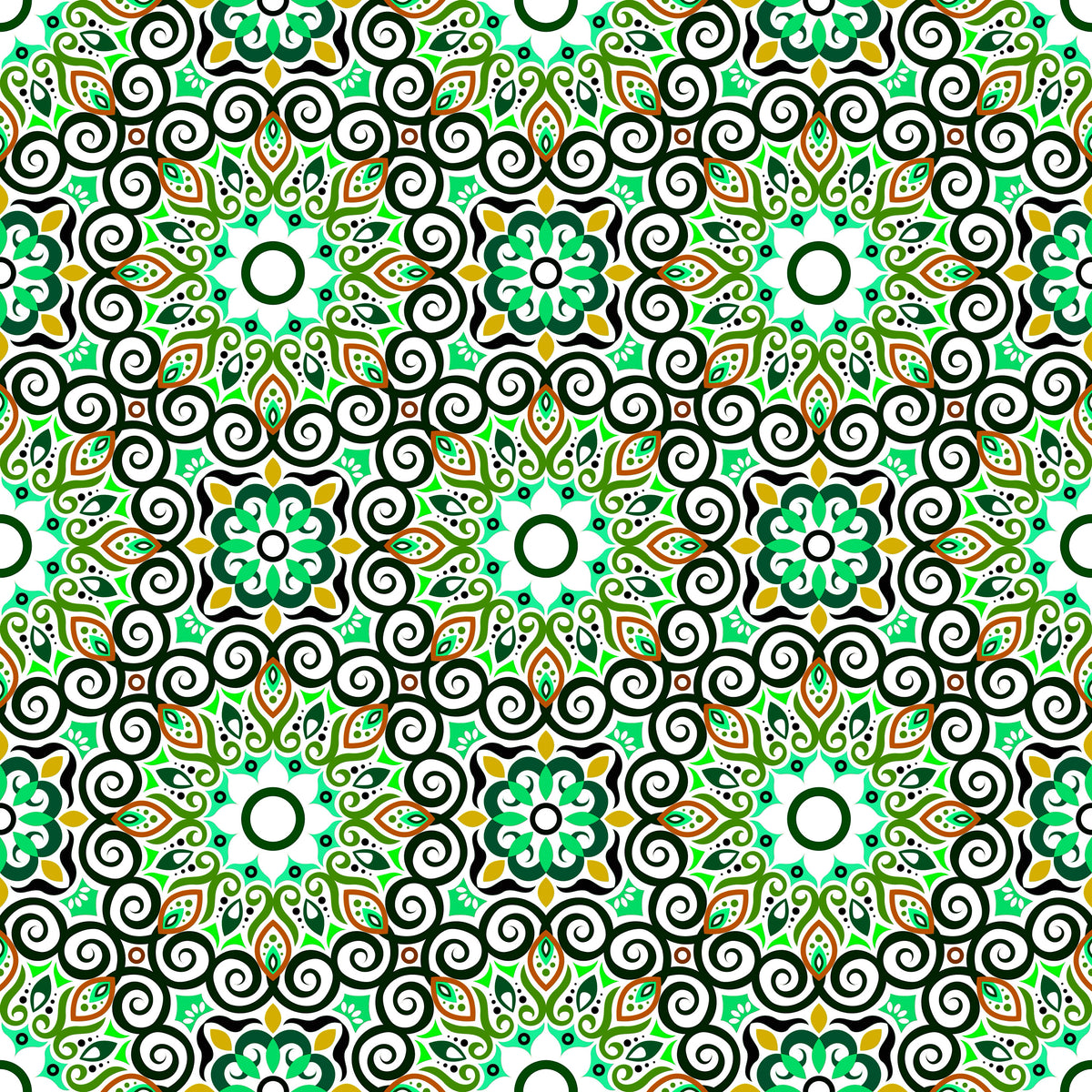 Green - Yellow - Orange Mandala Fabric - 125i