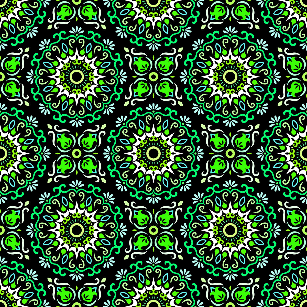 Green - Turquoise Mandala Fabric - 174