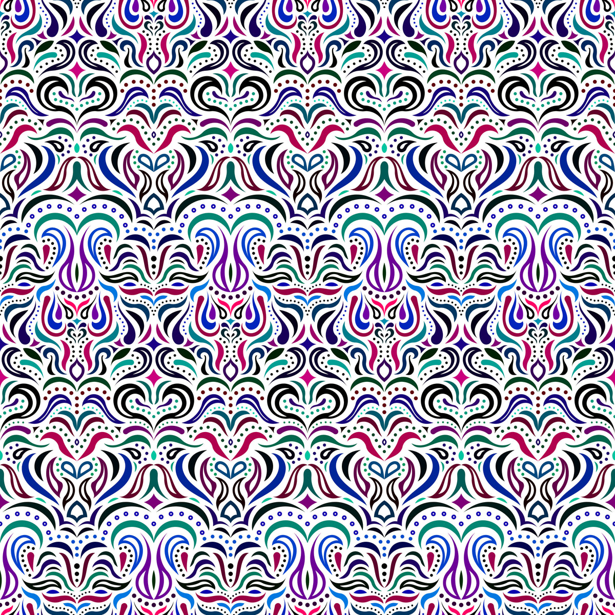 Turquoise - Blue - Purple Abstract Doodle Fabric 1013.2i