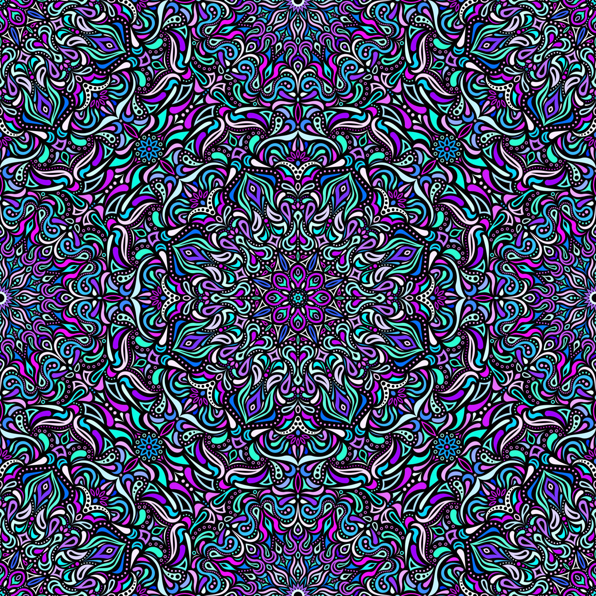 Turquoise - Purple - Blue Mandala Fabric 2008.1