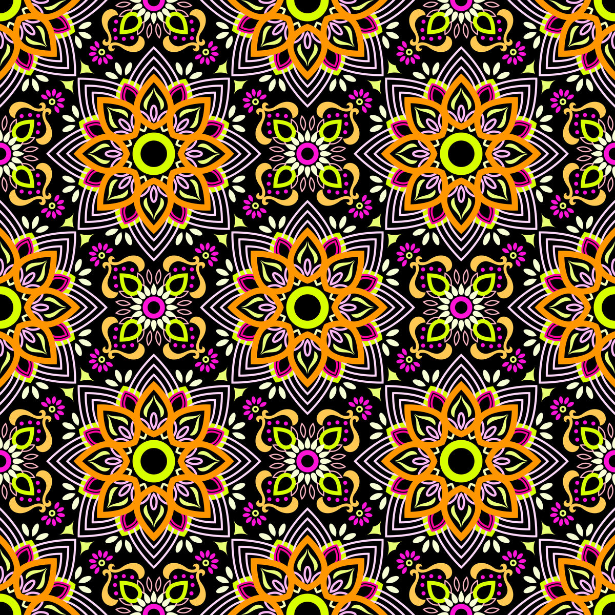Orange - Pink - Yellow Mandala Fabric - 145