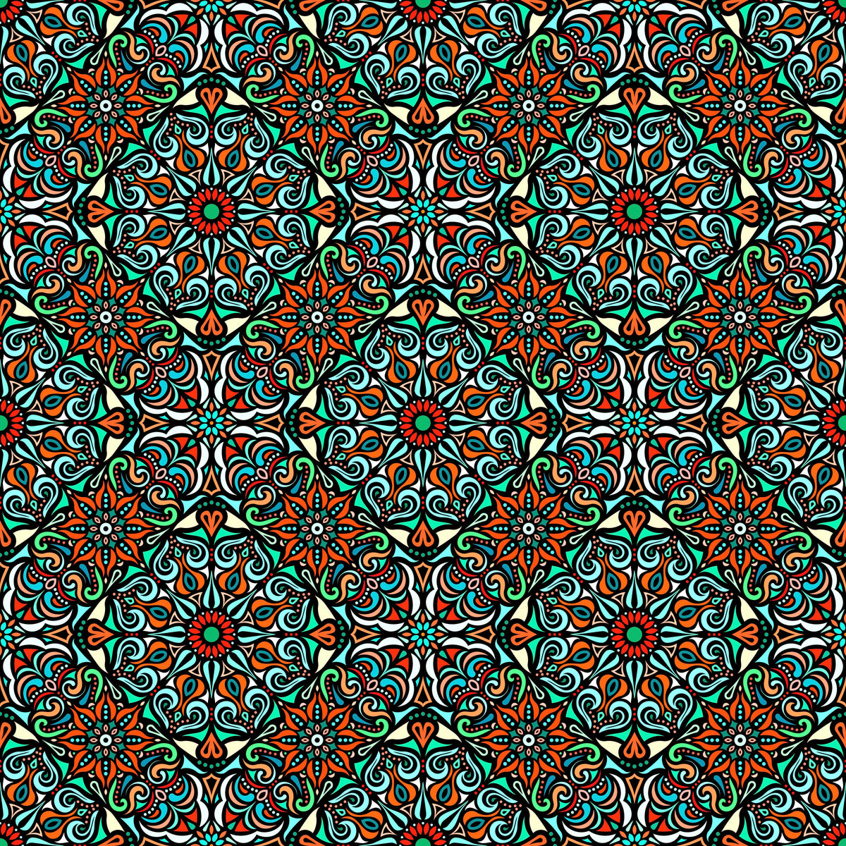 Orange - Turquoise - Green Mandala Fabric 2007.2