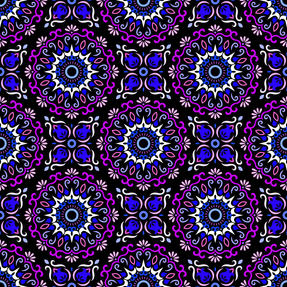 Purple - Blue - Pink Mandala Fabric - 174
