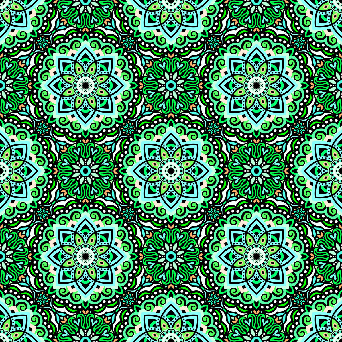 Turquoise - Green - Orange Mandala Fabric 2009.3