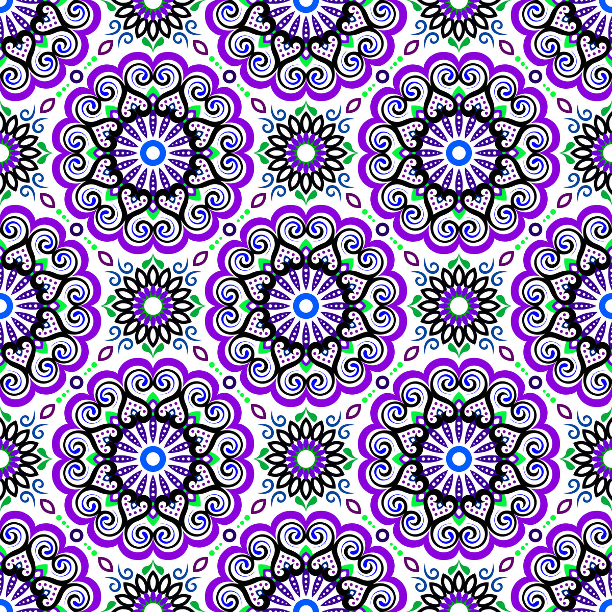 Purple - Green - Blue Mandala Fabric - 179i