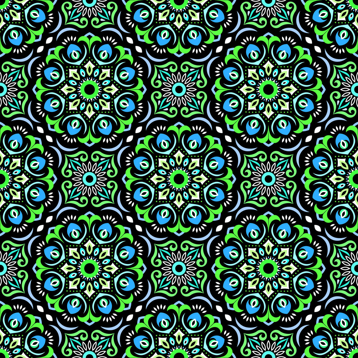 Green - Blue Mandala Fabric - 209
