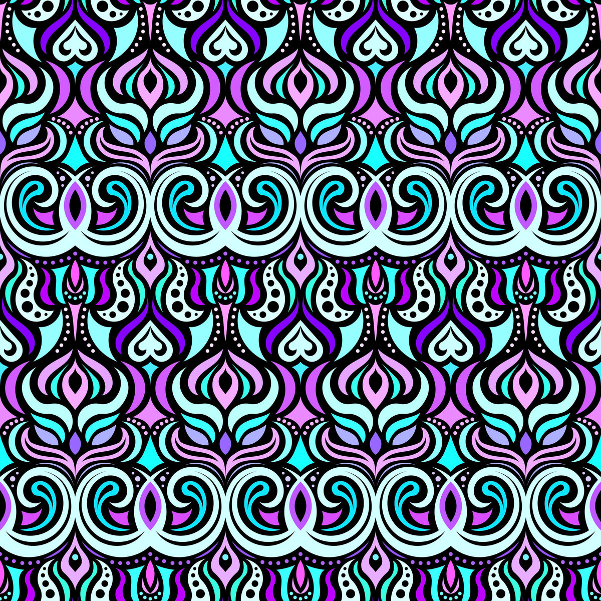 Turquoise - Purple Abstract Doodle Fabric 1009.7
