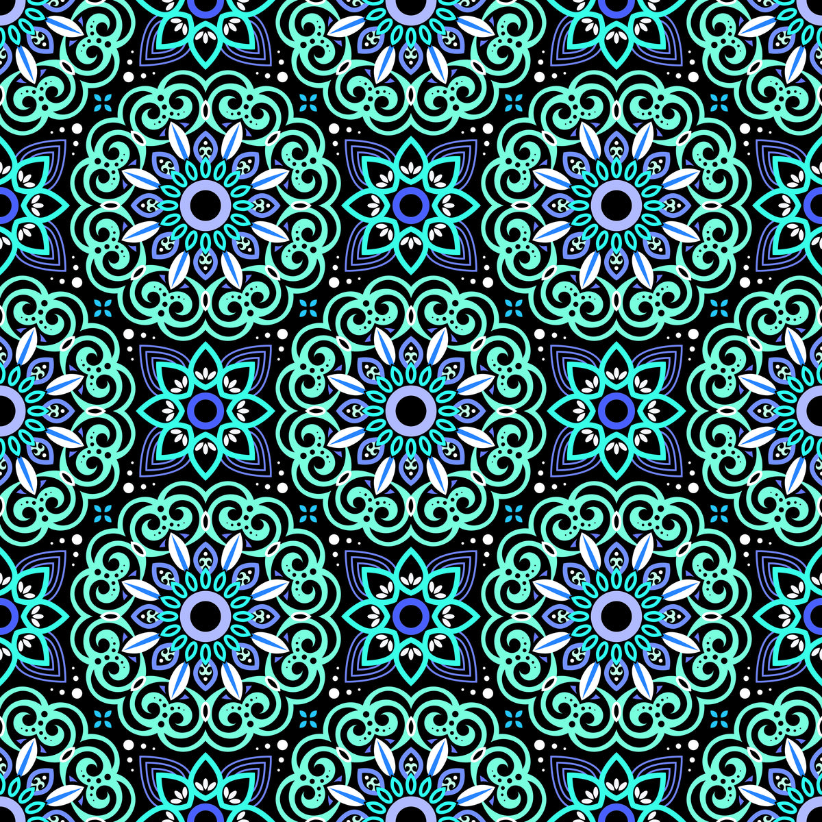 Turquoise - Blue Mandala Fabric - 149