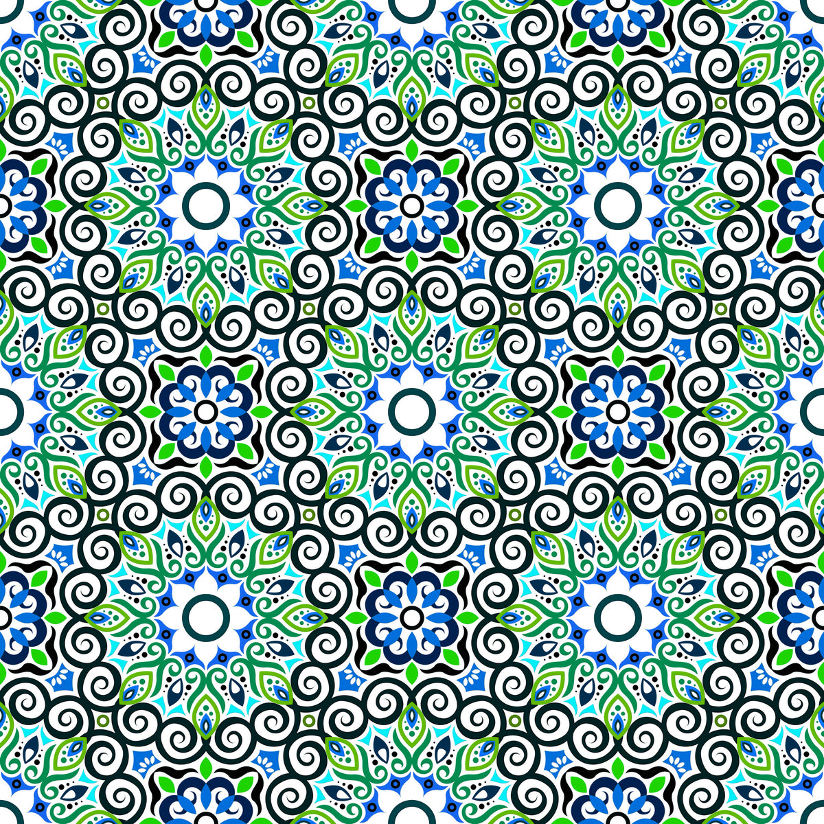 Green - Blue - Turquoise Mandala Fabric - 125i