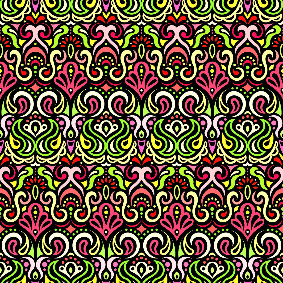 Red - Green - Yellow Abstract Doodle Fabric 1002