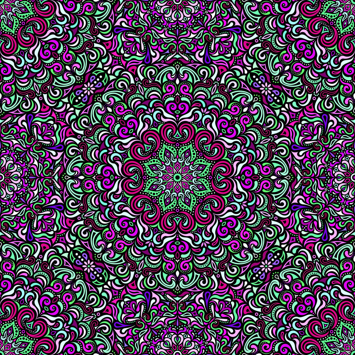 Green - Purple - Pink Mandala Fabric 2007.1