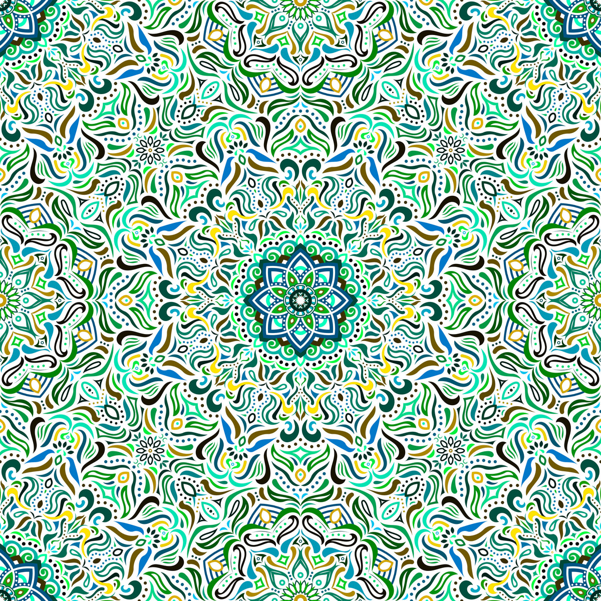 Turquoise - Yellow - Blue Mandala Fabric 2009.1i