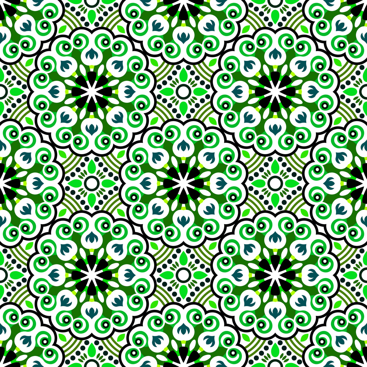 Green - Teal Mandala Fabric - 132i