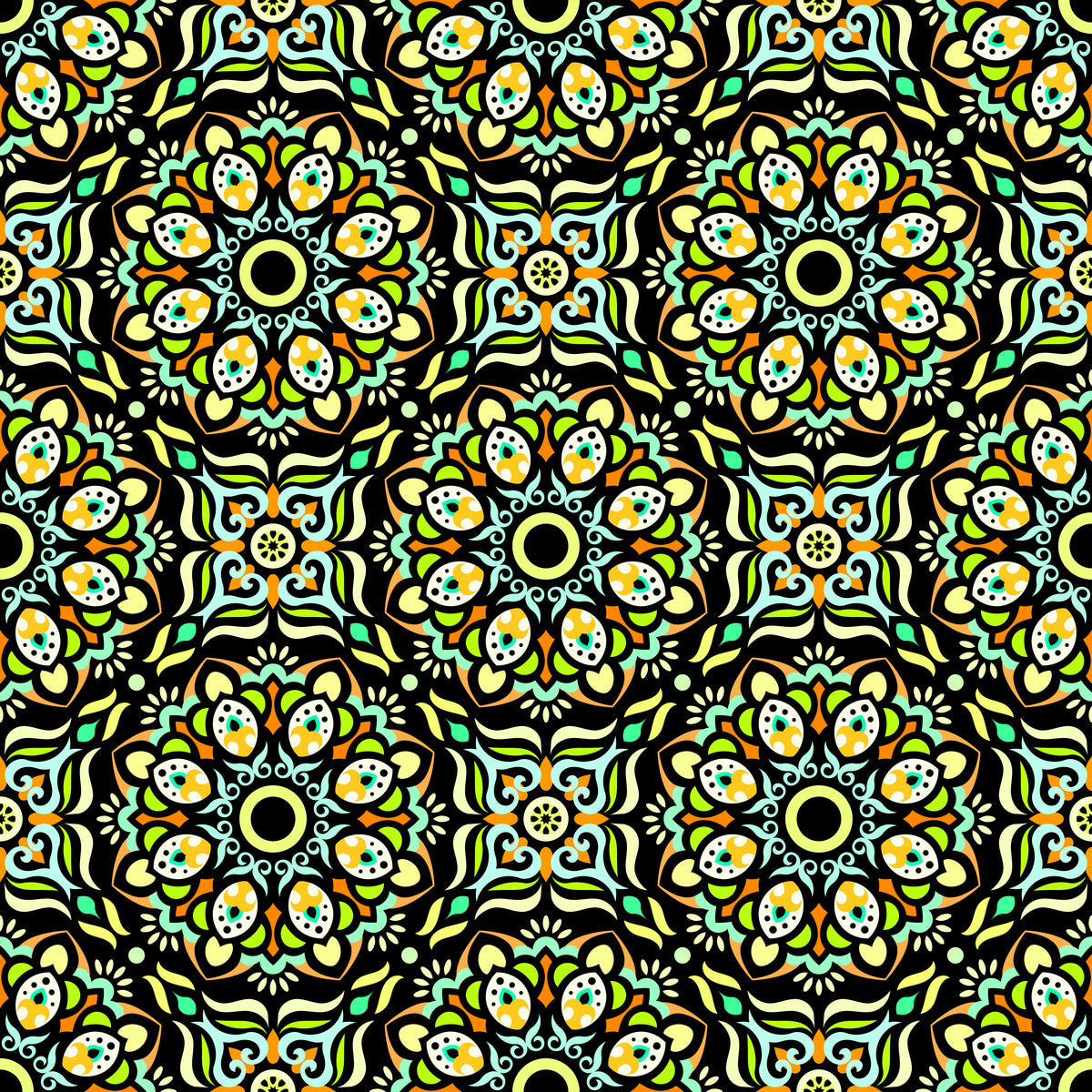 Yellow - Turquoise - Green Mandala Fabric - 186