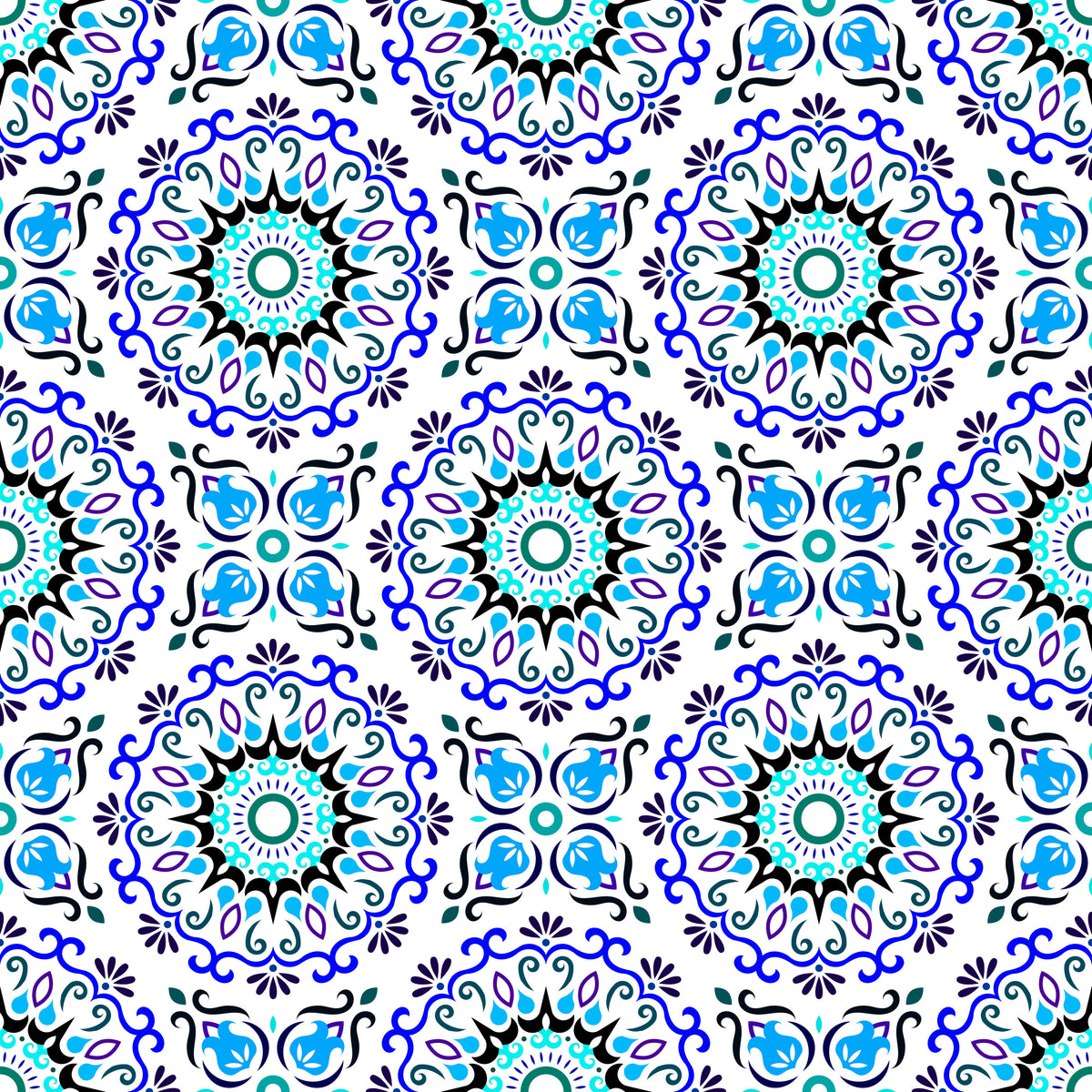 Blue - Turquoise Mandala Fabric - 174i