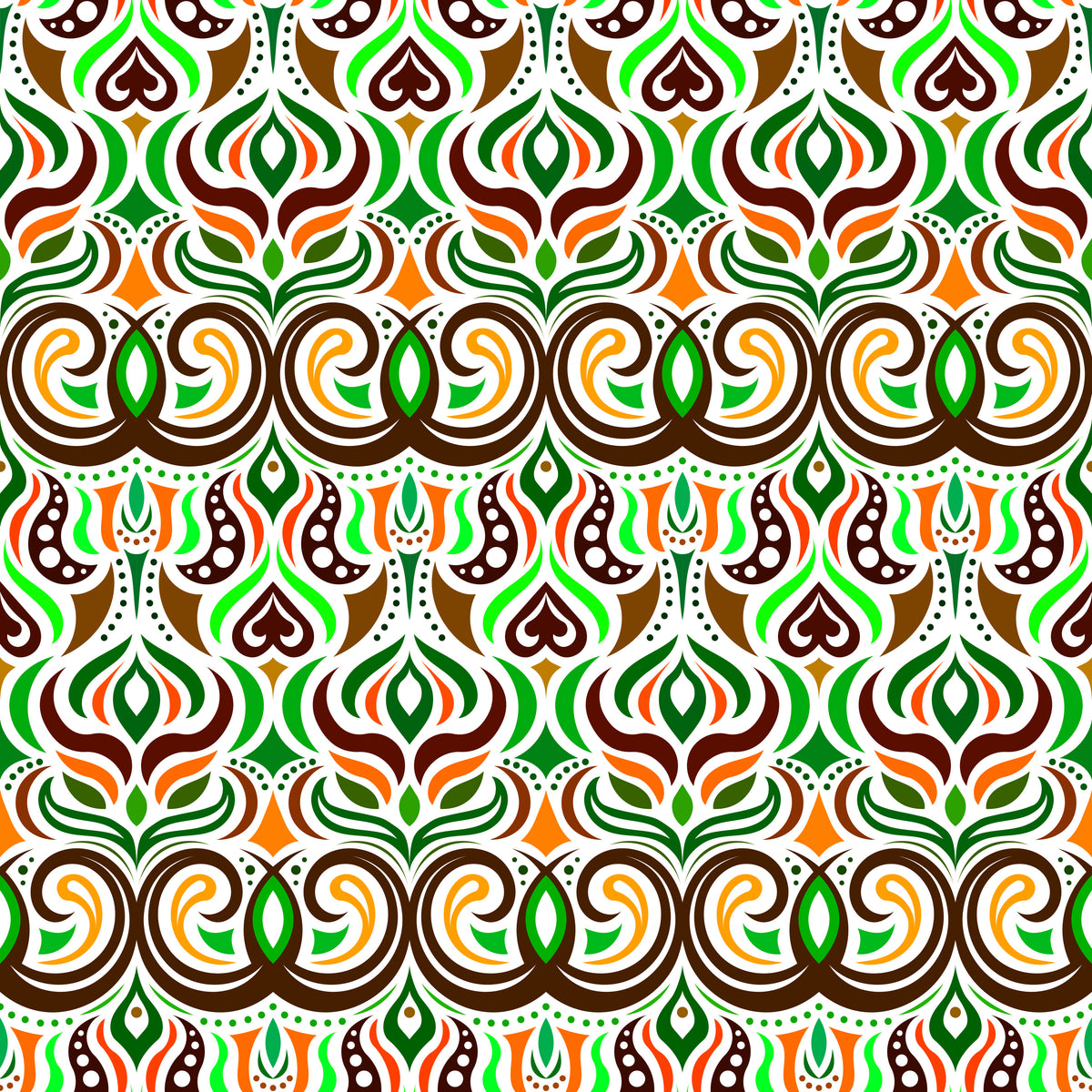 Green - Orange - Brown Abstract Doodle Fabric 1009.7i