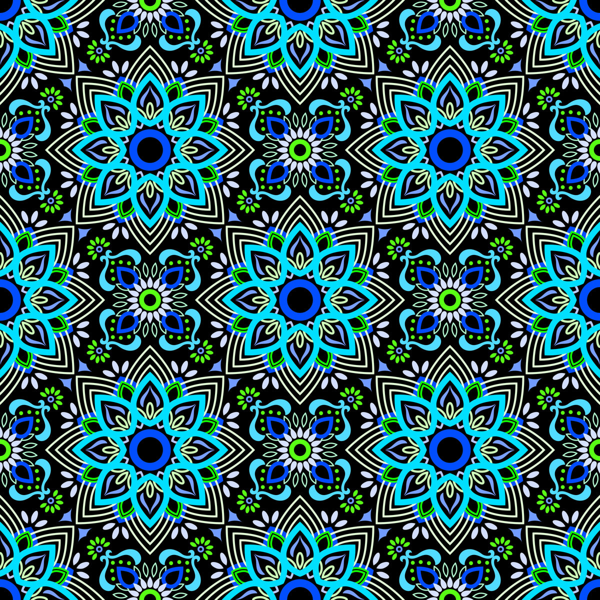 Turquoise - Green - Blue Mandala Fabric - 145