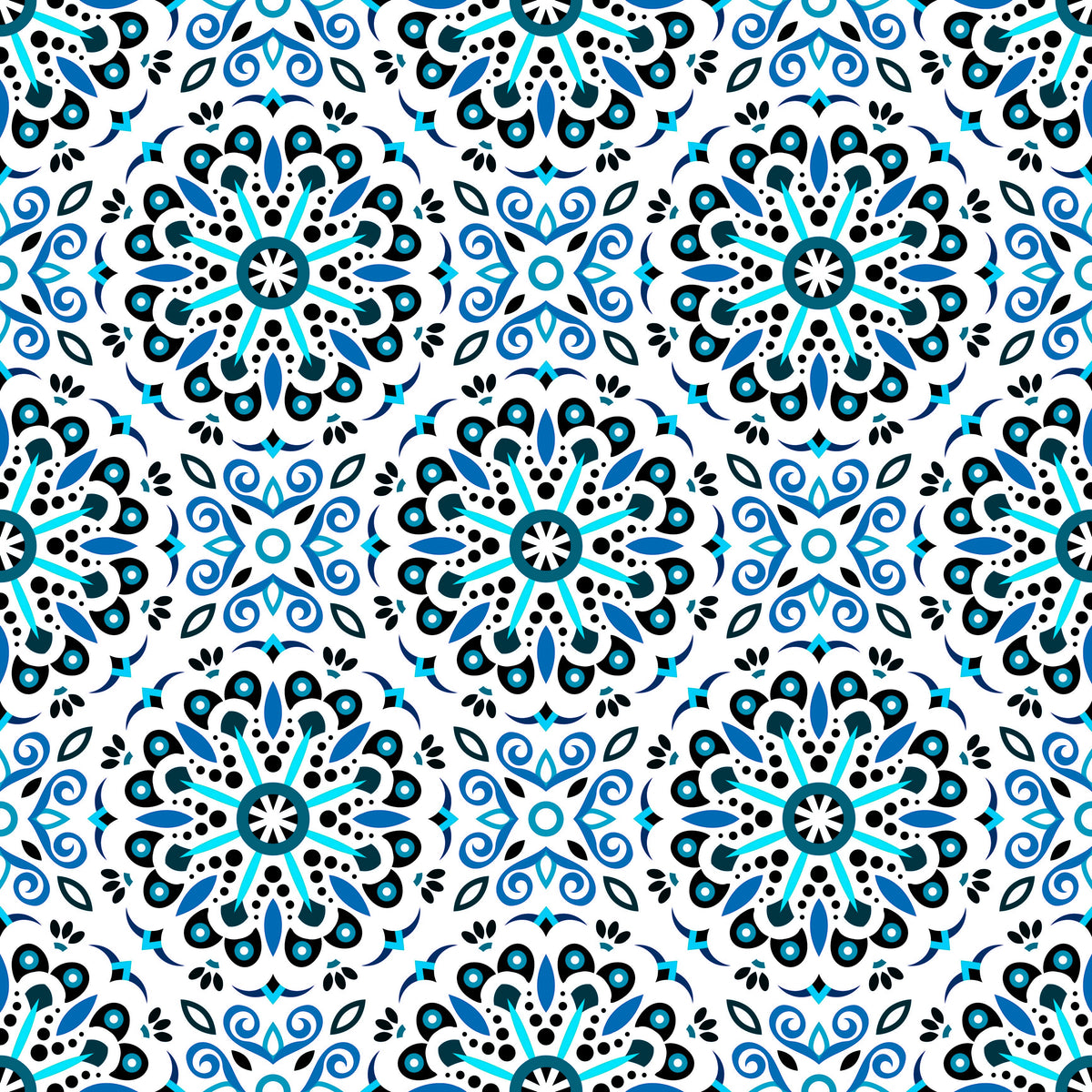 Turquoise - Blue Mandala Fabric - 156i