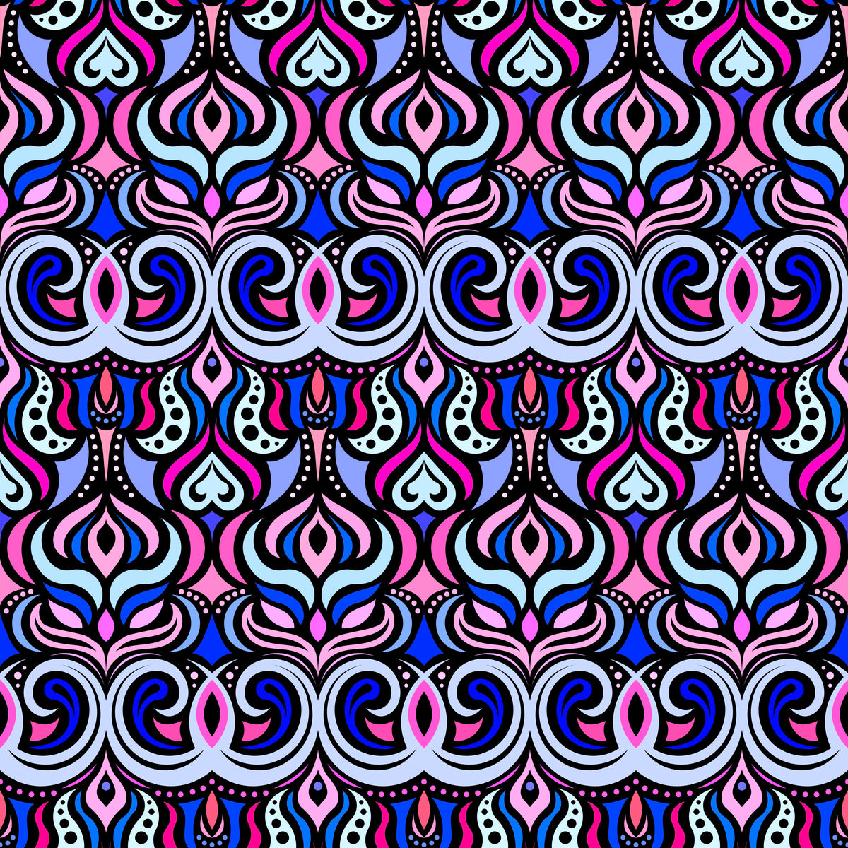 Blue - Pink - Turquoise Abstract Doodle Fabric 1009.7
