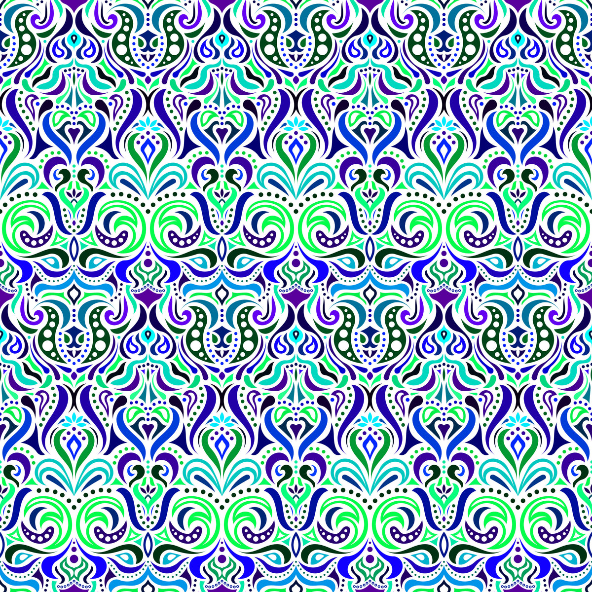 Green - Blue - Turquoise Abstract Doodle Fabric 1011.4i
