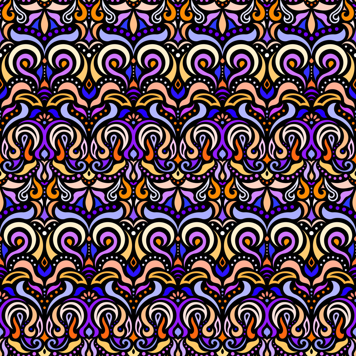 Yellow - Orange - Purple Abstract Doodle Fabric 1007