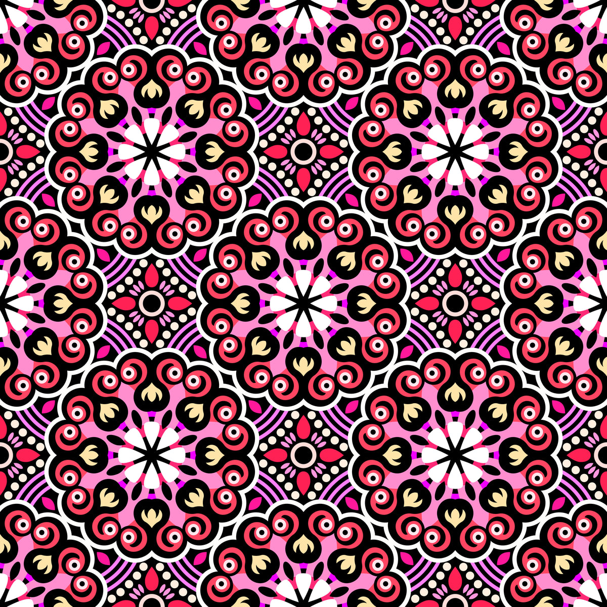 Red - Pink - Yellow Mandala Fabric - 132