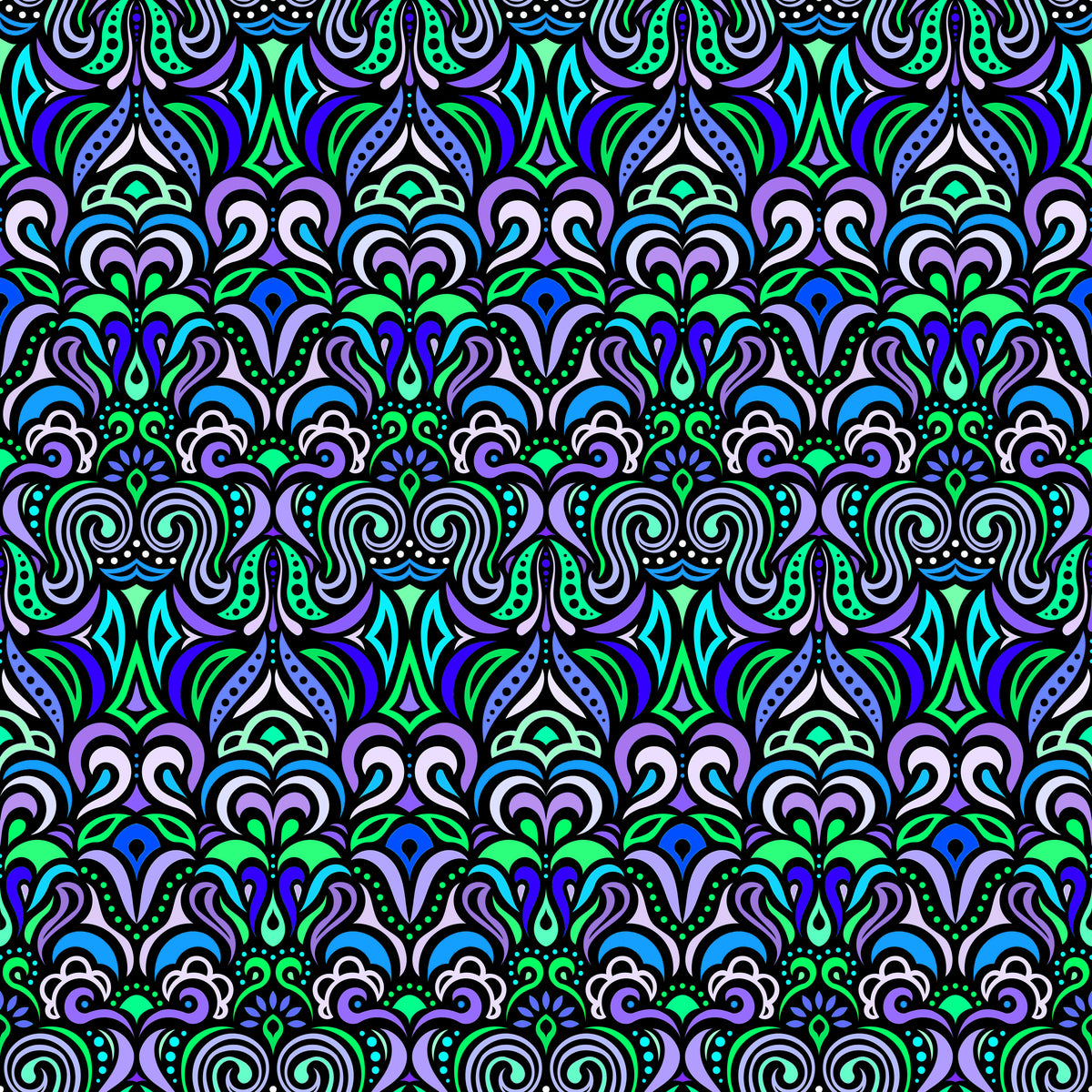 Green - Blue - Purple Abstract Doodle Fabric 1008.3