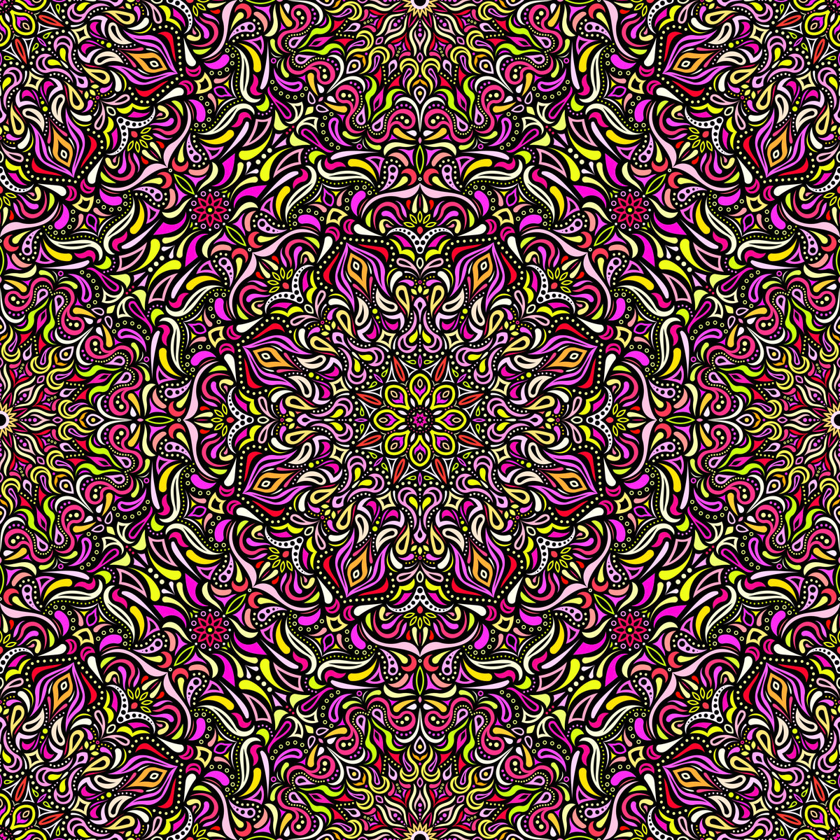 Yellow - Red - Pink Mandala Fabric 2008.1