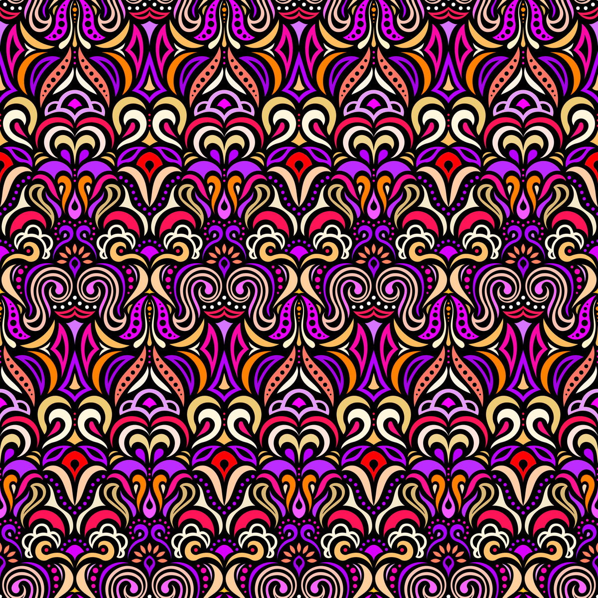 Yellow - Red - Purple Abstract Doodle Fabric 1008.3