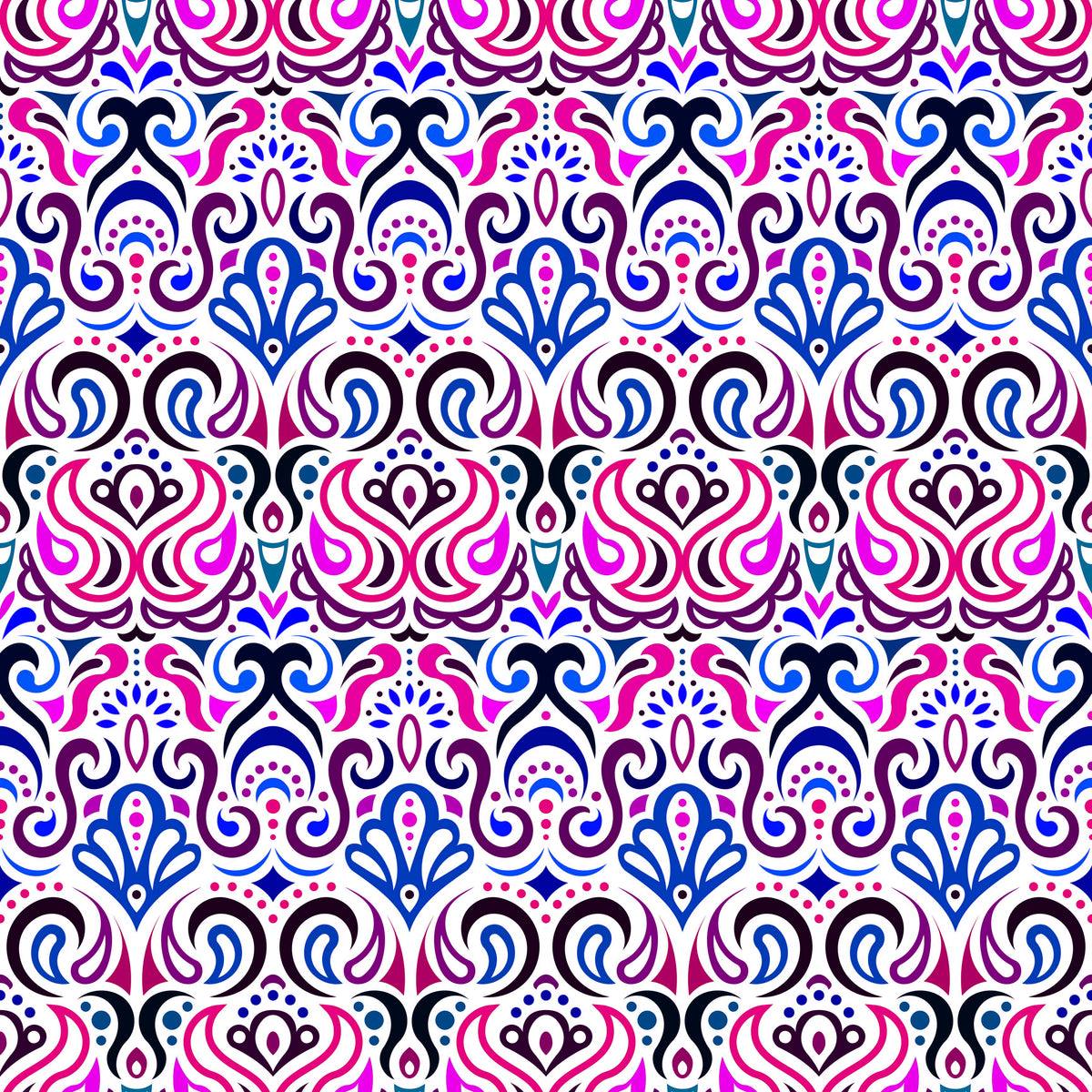 Blue - Pink Abstract Doodle Fabric 1002i