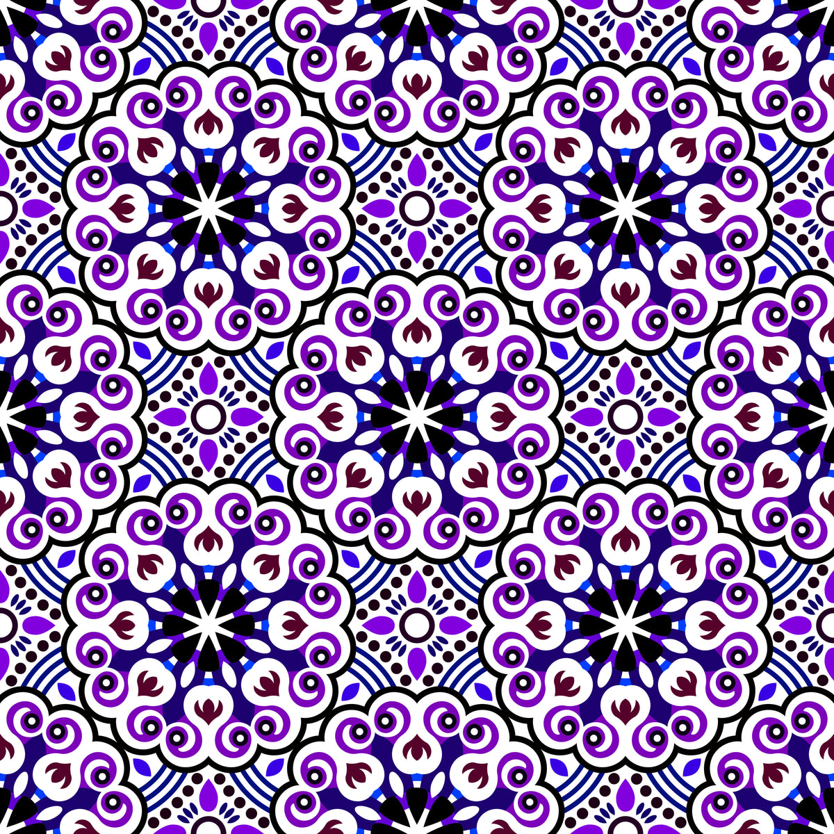 Purple - Blue Mandala Fabric - 132i