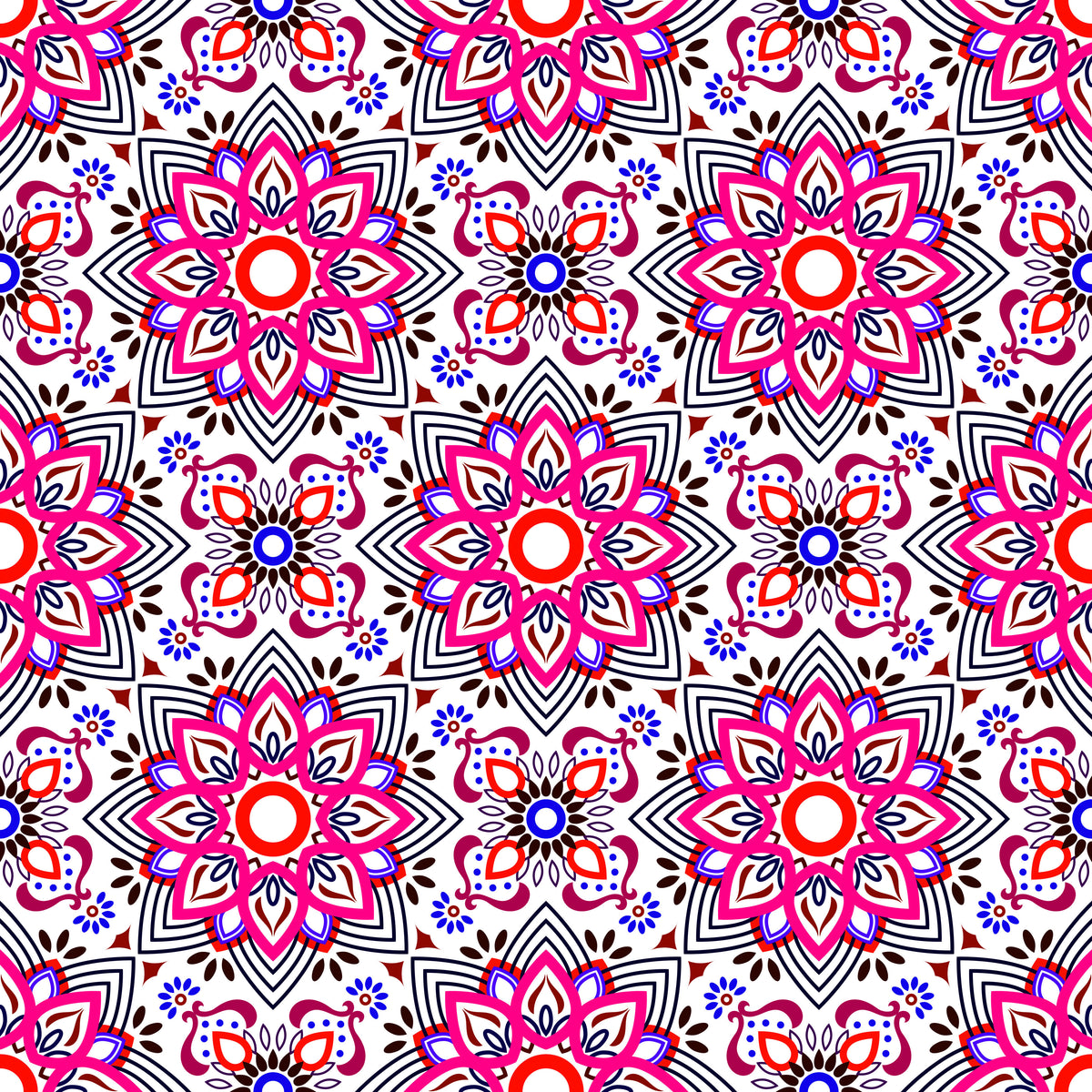 Pink - Red - Blue Mandala Fabric - 145i