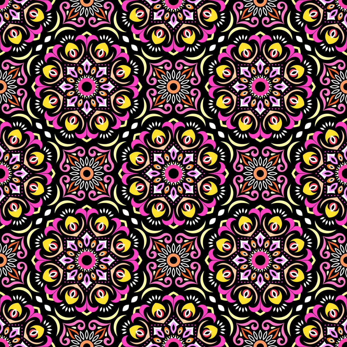 Yellow - Pink Mandala Fabric - 209