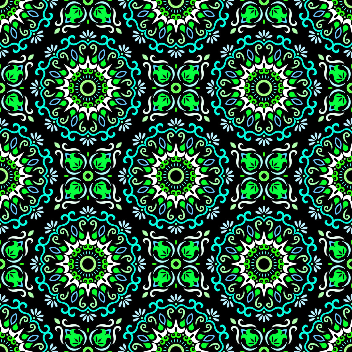 Turquoise - Green - Blue Mandala Fabric - 174