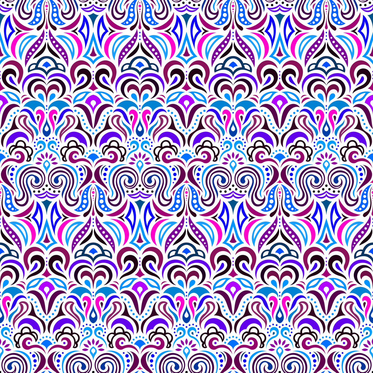 Blue - Pink - Purple Abstract Doodle Fabric 1008.3i