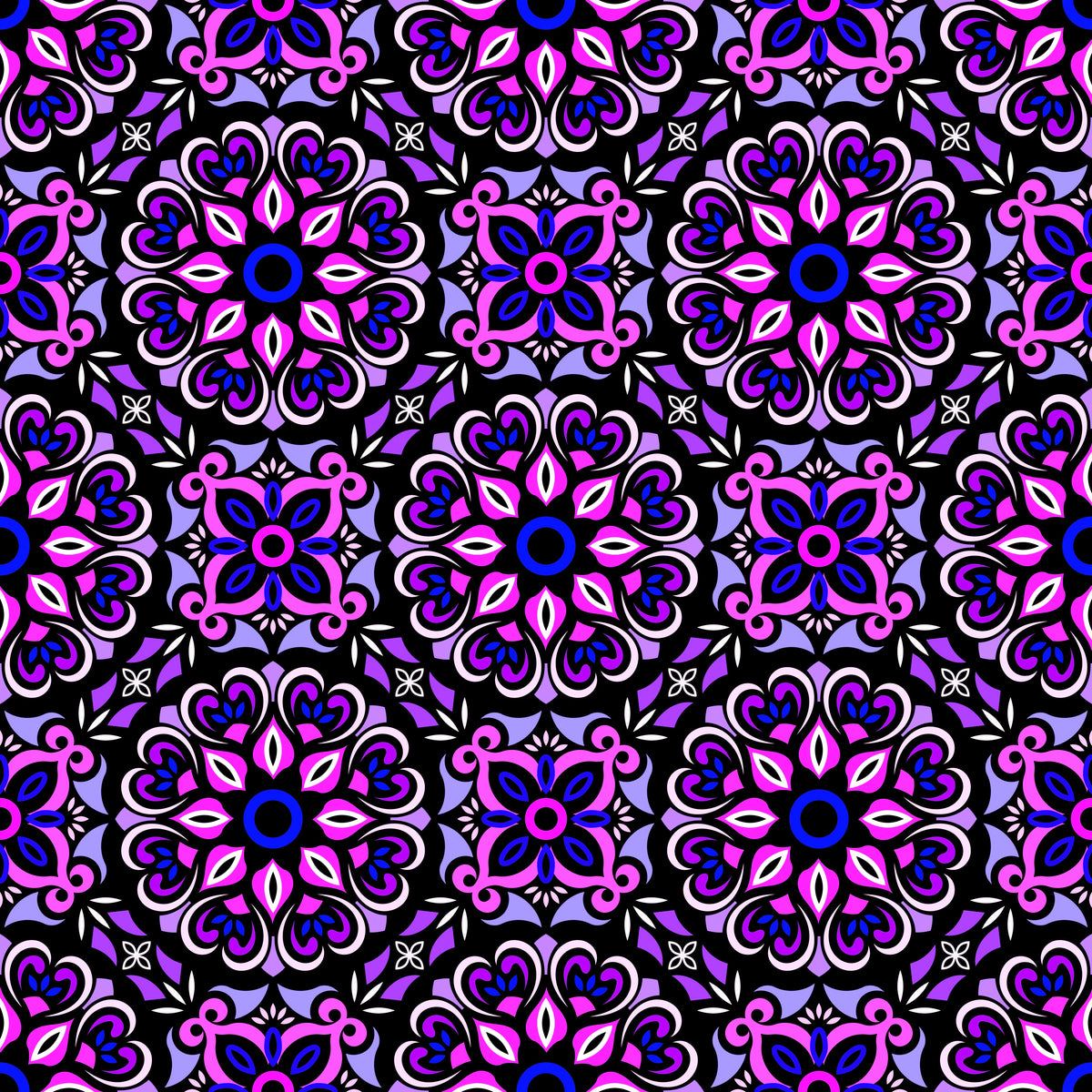 Purple - Pink - Blue Mandala Fabric - 206