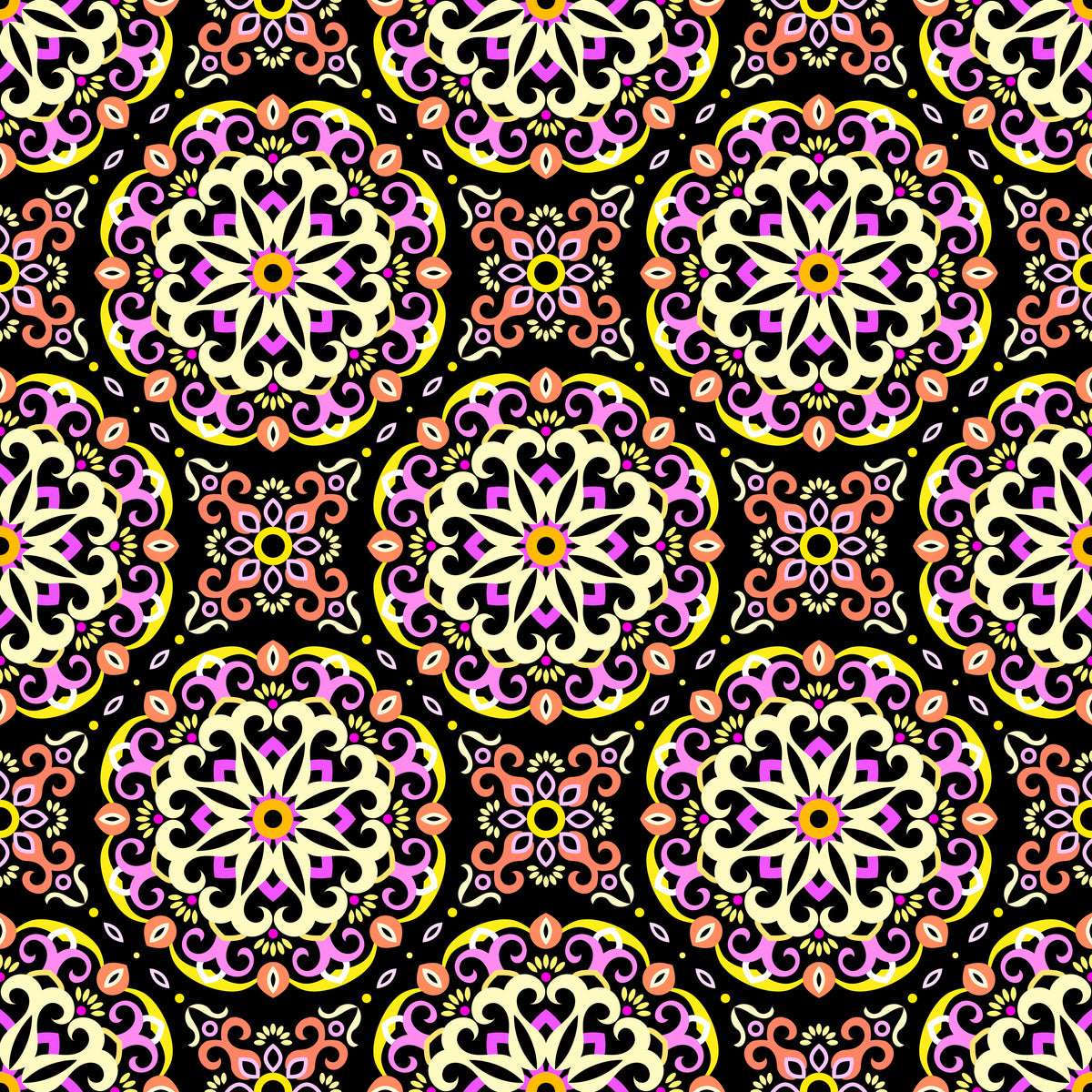 Yellow - Orange - Pink Mandala Fabric - 188
