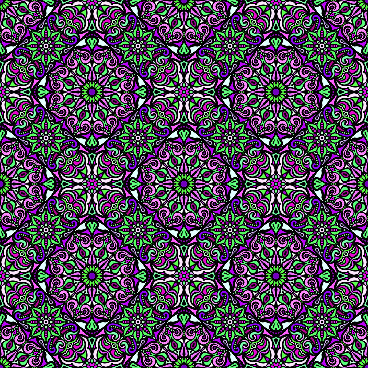 Purple - Green Mandala Fabric 2007.2