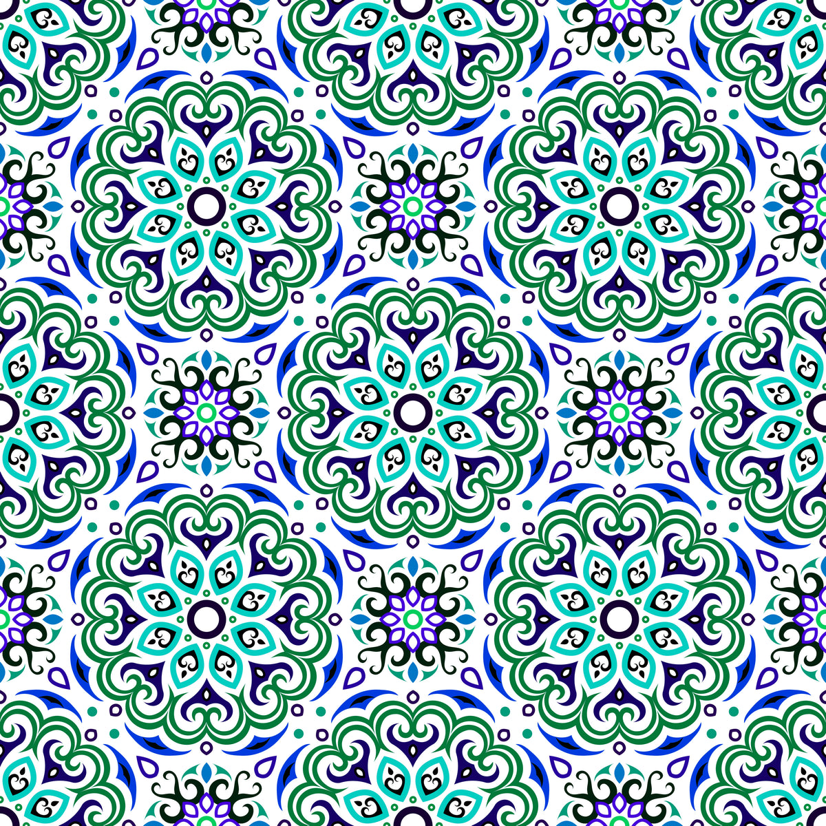 Green - Blue Mandala Fabric - 155i