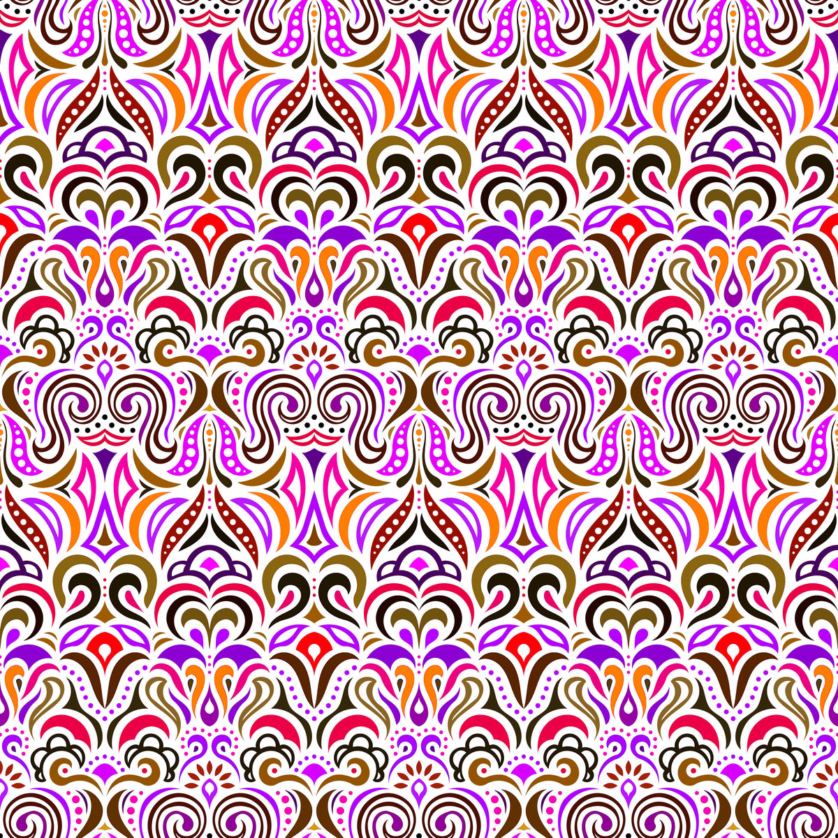 Purple - Orange - Red Abstract Doodle Fabric 1008.3i