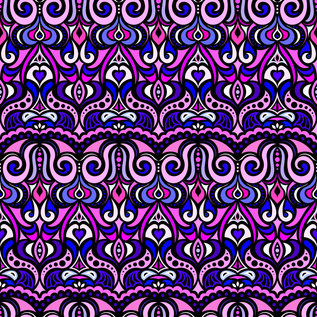 Pink - Purple - Blue Abstract Doodle Fabric 1010.2