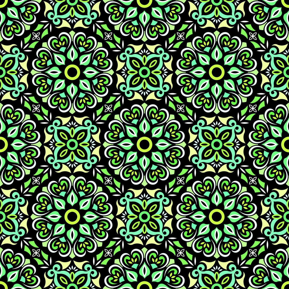 Green - Turquoise Mandala Fabric - 206