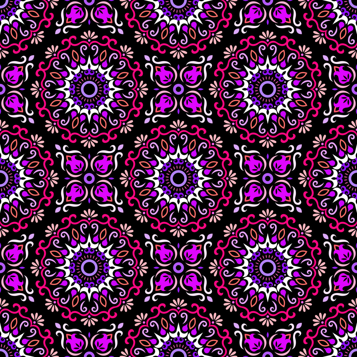 Pink - Purple - Orange Mandala Fabric - 174