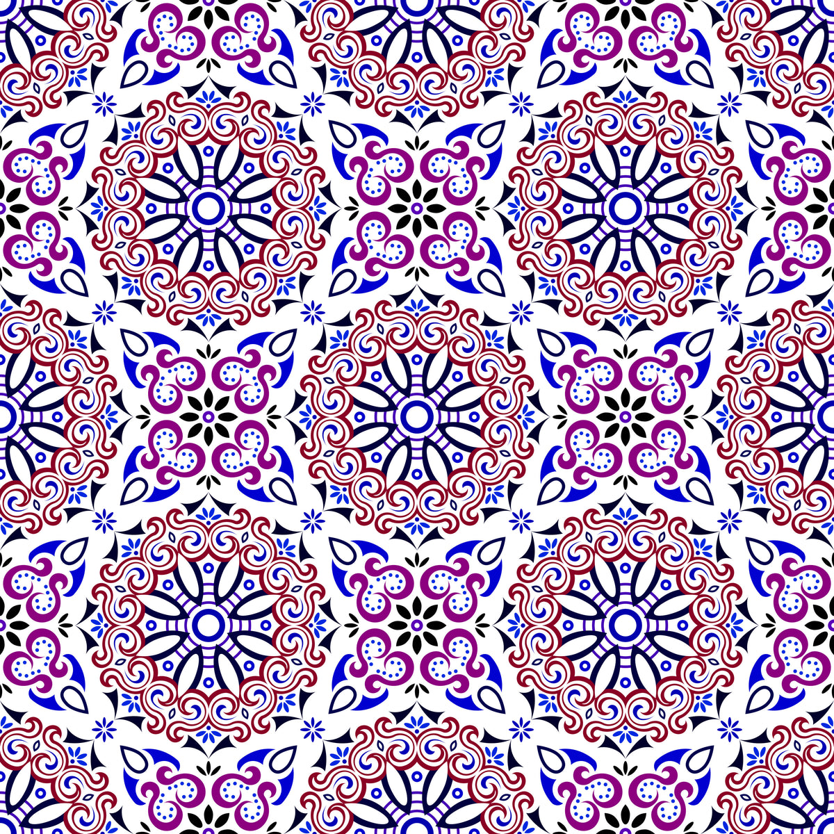Red - Blue - Purple Mandala Fabric - 166i