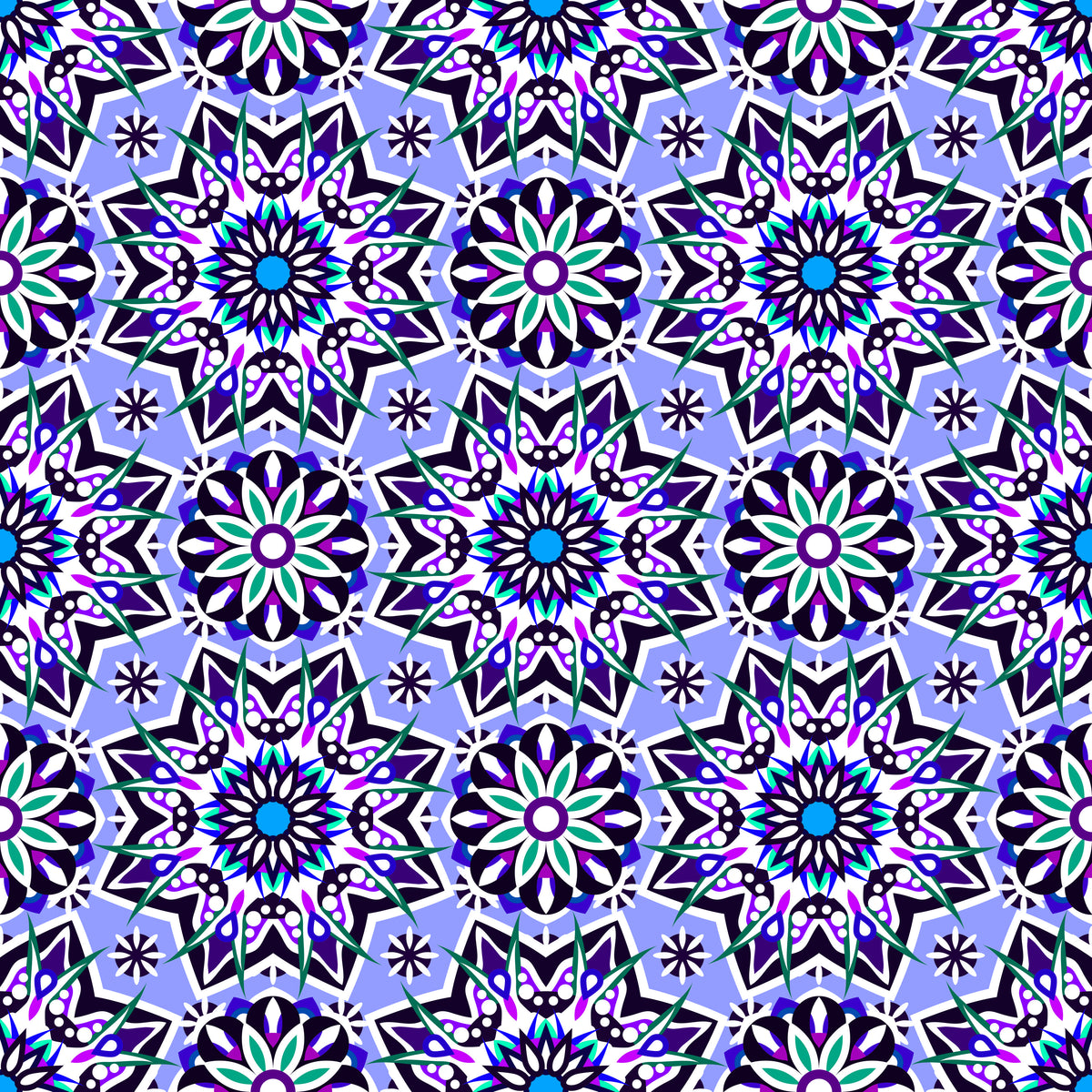 Blue - Purple - Turquoise Mandala Fabric - 122i